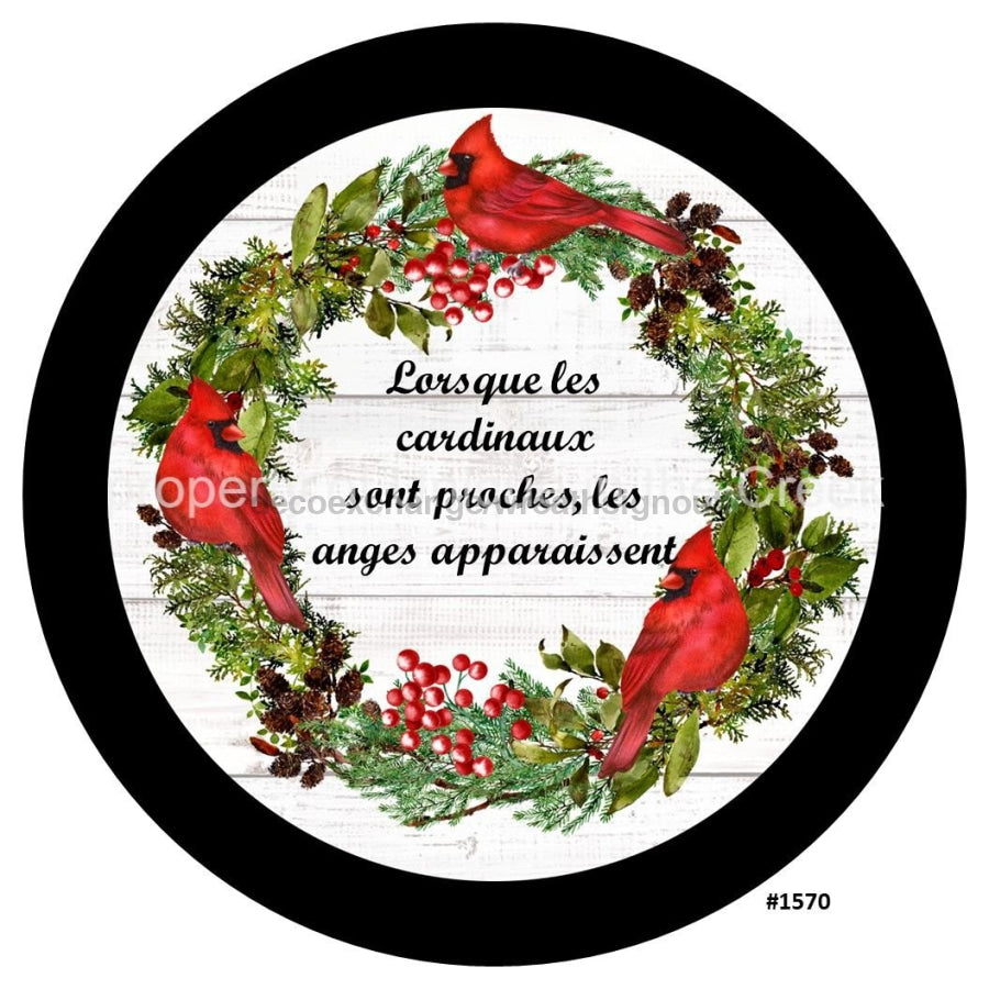 Cardinaux Les Anges Cardinals Angels Winter French 10.5" Vinyl Wreath Sign - UTIC-VINYL-V1570