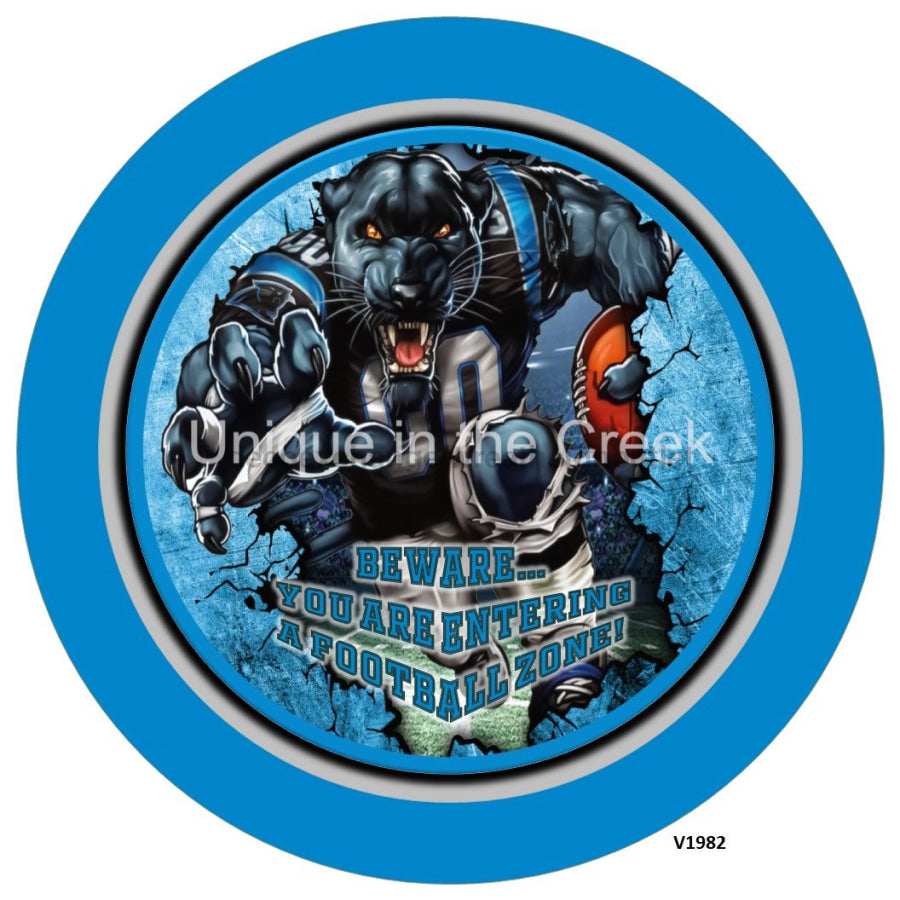 CAROL. Football BLUE/BLACK/SILVER Beware...you are entering a football zone Sports 10.5" Vinyl Wreath Sign - UTIC-VINYL-V1982