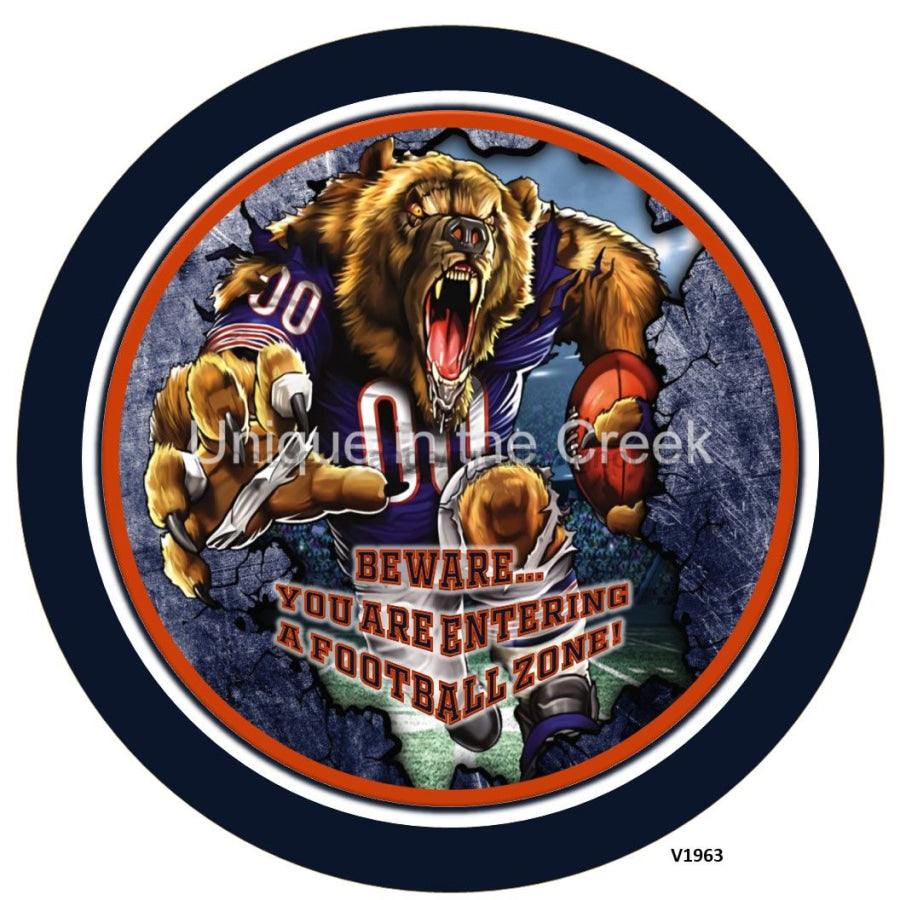 CHI Football NAVY/ORANGE Beware...you are entering a football zone Sports 10.5" Vinyl Wreath Sign - UTIC-VINYL-V1963