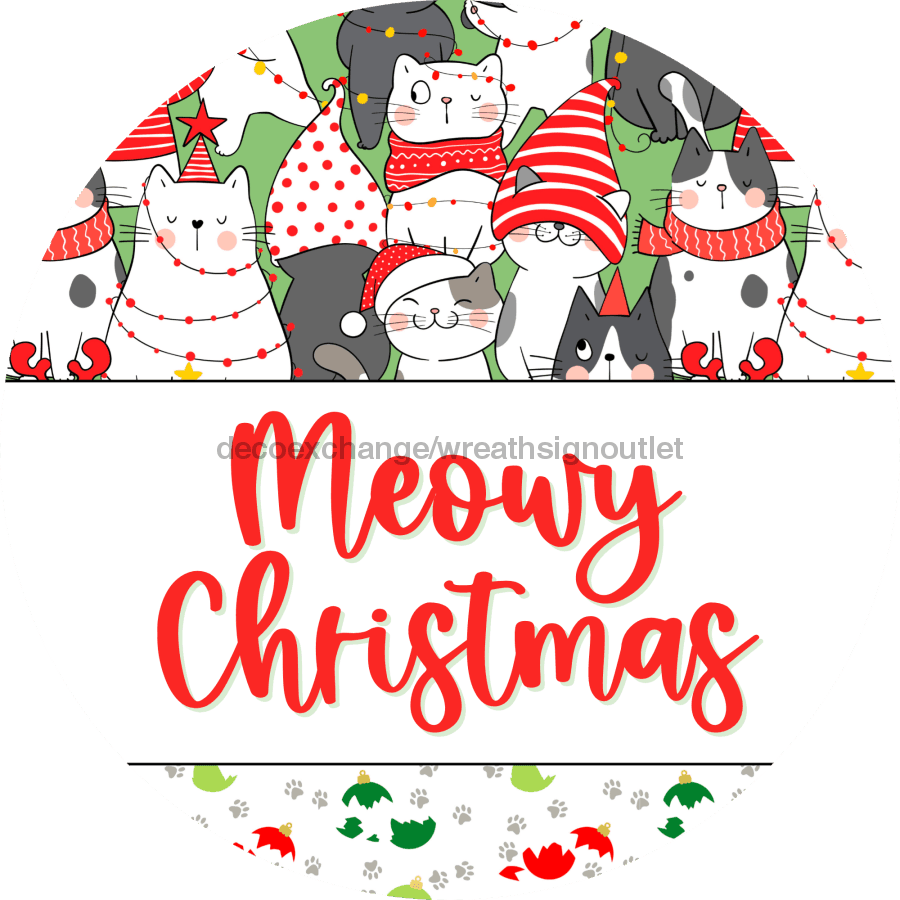 Wreath Sign Christmas Wreath Sign Cat Decoe-2396 For Round vinyl