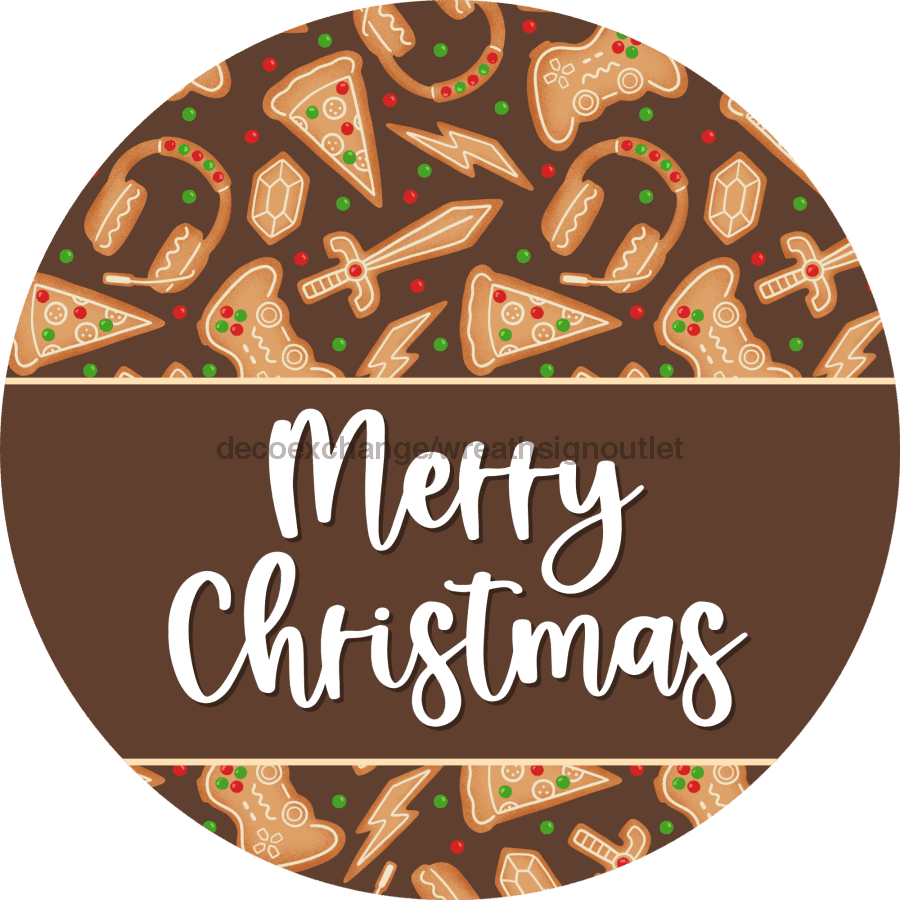 Wreath Sign Christmas Wreath Sign Gamer Funny Decoe-2382 For Round vinyl