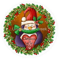 Thumbnail for CHRISTMAS IS LOVE PENGUIN 10.5" Vinyl Wreath Sign - UTIC-VINYL-V1352