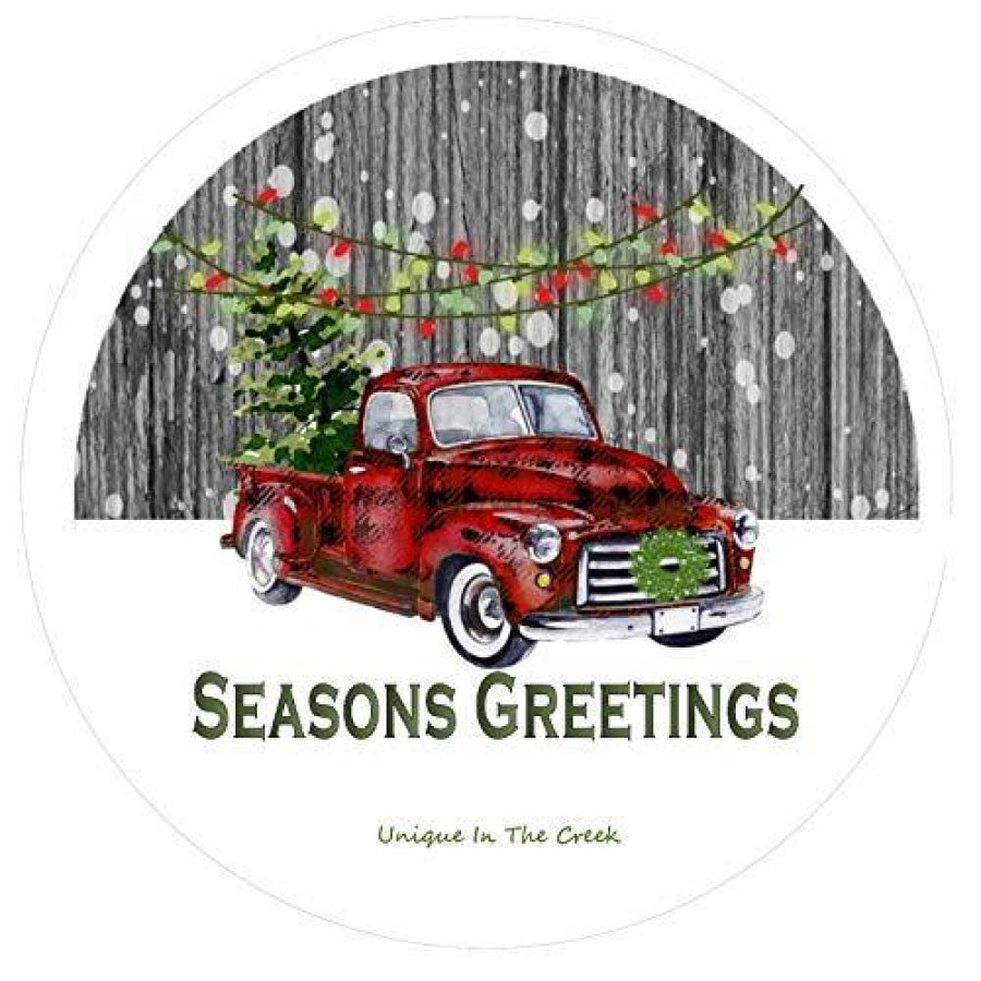 Christmas Truck Buffalo Check Winter 10.5" Vinyl Wreath Sign - UTIC-VINYL-V658