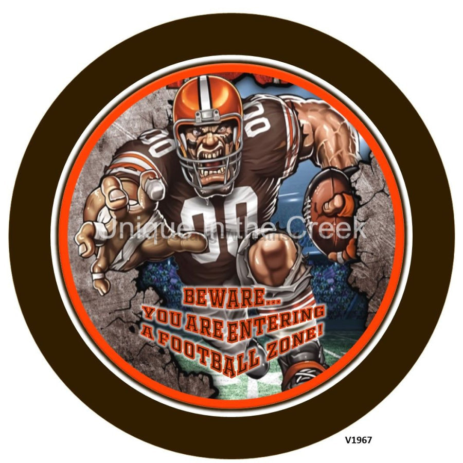 CLE Football BROWN/ORANGE Beware...you are entering a football zone Sports 10.5" Vinyl Wreath Sign - UTIC-VINYL-V1967