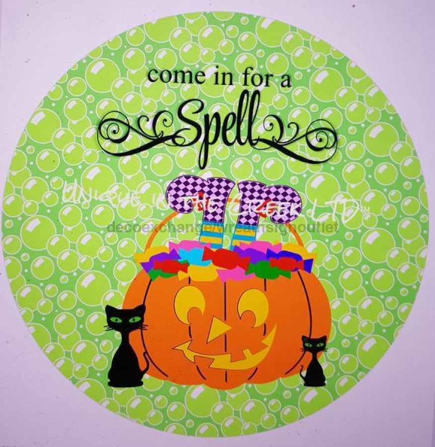 Come in For a Spell Witch Halloween Autumn Fall 10.5" Vinyl Wreath Sign - UTIC-VINYL-V92