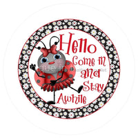 Thumbnail for COME IN STAY AWHILE LADYBUG DAISY HELLO WELCOME EVERYDAY 10.5" Vinyl Wreath Sign - UTIC-VINYL-V1191