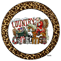 Thumbnail for Country Christmas Santa Horse Leopard Print 10.5" Vinyl Wreath Sign - UTIC-VINYL-V1576