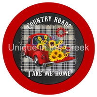 Thumbnail for COUNTRY ROADS TAKE ME HOME SUNFLOWER TRUCK SUMMER 10.5" Vinyl Wreath Sign - UTIC-VINYL-V1272