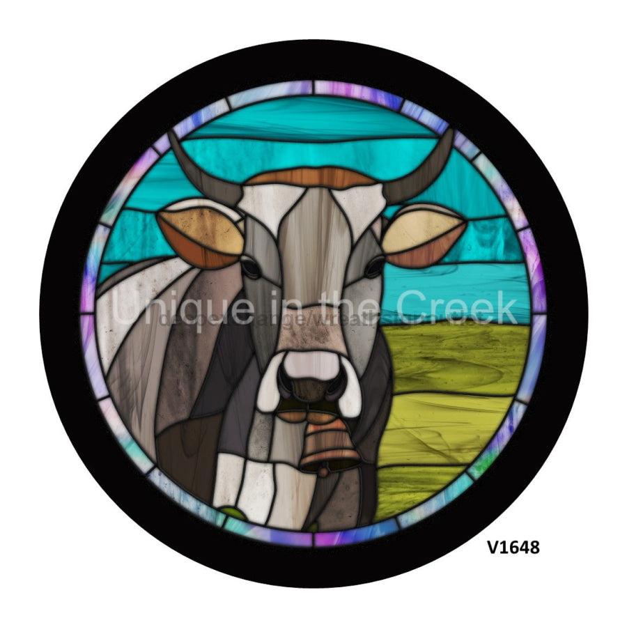 COW / FARM SCENERY STAINED GLASS LOOK SPRING EVRYDAY 10.5" Vinyl Wreath Sign - UTIC-VINYL-V1648