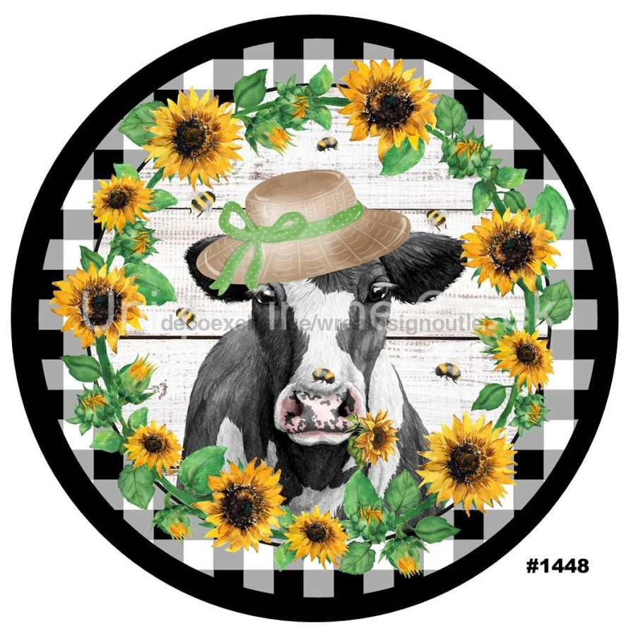 COW SUNFLOWER FARMHOUSE SUMMER ANIMALS 10.5" Vinyl Wreath Sign - UTIC-VINYL-V1448