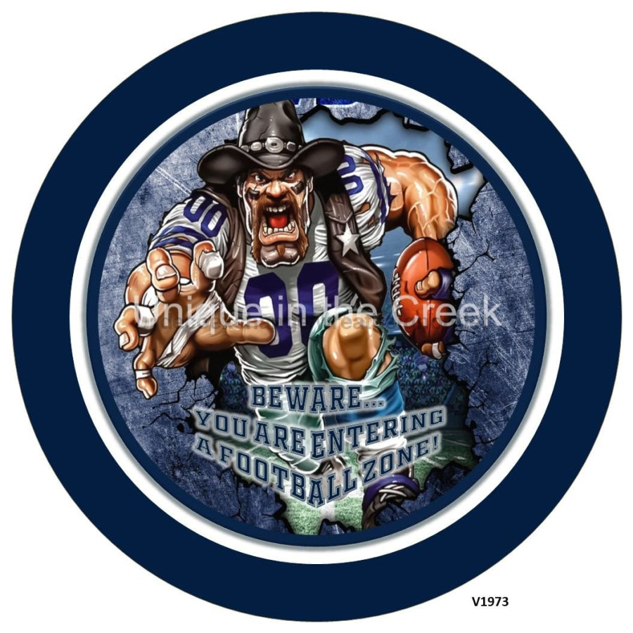 DAL Football NAVY/SILVER Beware...you are entering a football zone Sports 10.5" Vinyl Wreath Sign - UTIC-VINYL-V1973