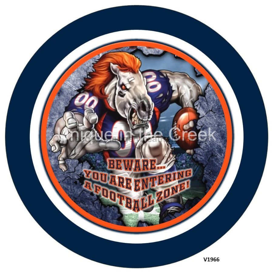 DEN Football NAVY/ORANGE Beware...you are entering a football zone 10.5" Vinyl Wreath Sign - UTIC-VINYL-V1966