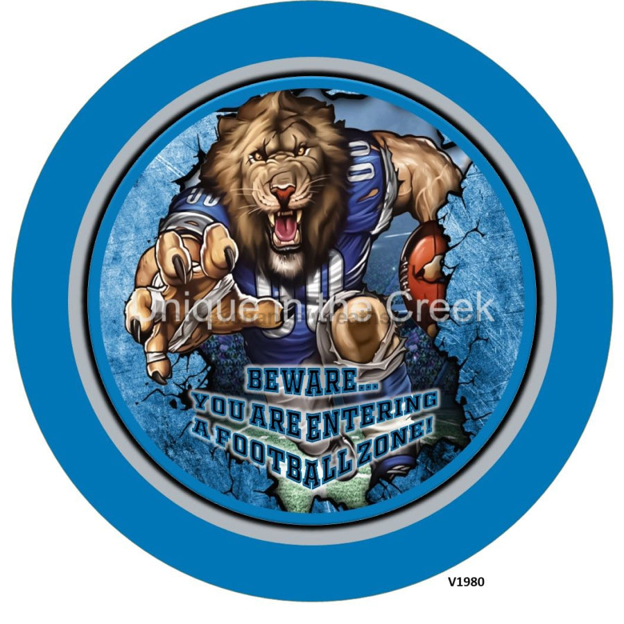 DET Football LT. BLUE/SILVER/BLACK/WHITE Beware...you are entering a football zone Sports 10.5" Vinyl Wreath Sign - UTIC-VINYL-V1980