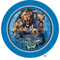 Thumbnail for DET Football LT. BLUE/SILVER/BLACK/WHITE Beware...you are entering a football zone Sports 10.5" Vinyl Wreath Sign - UTIC-VINYL-V1980