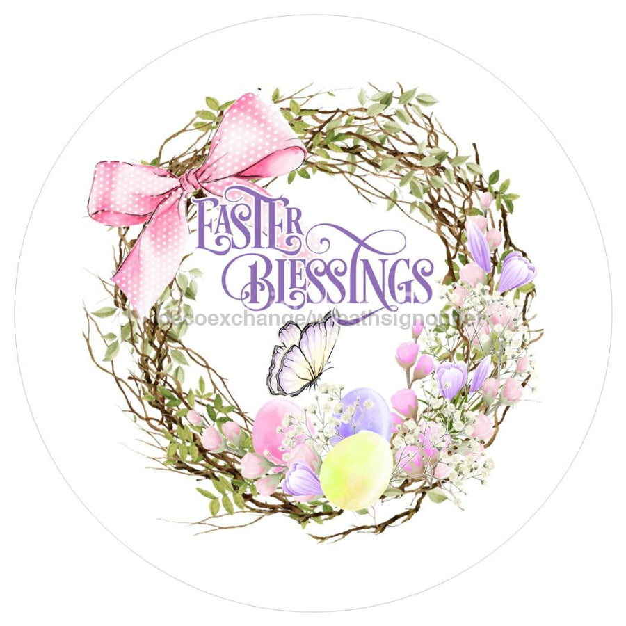 Easter Blessings Butterfly Flowers 10.5" Vinyl Wreath Sign - UTIC-VINYL-V1057