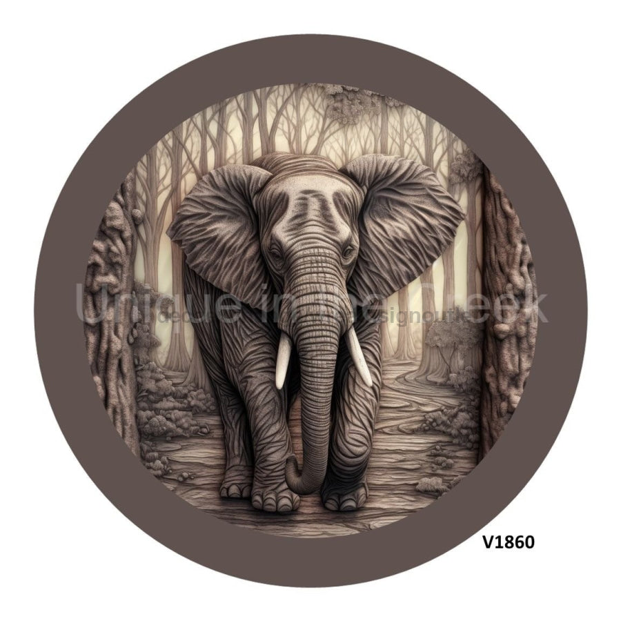 ELEPHANT CARVING 10.5" Vinyl Wreath Sign - UTIC-VINYL-V1860