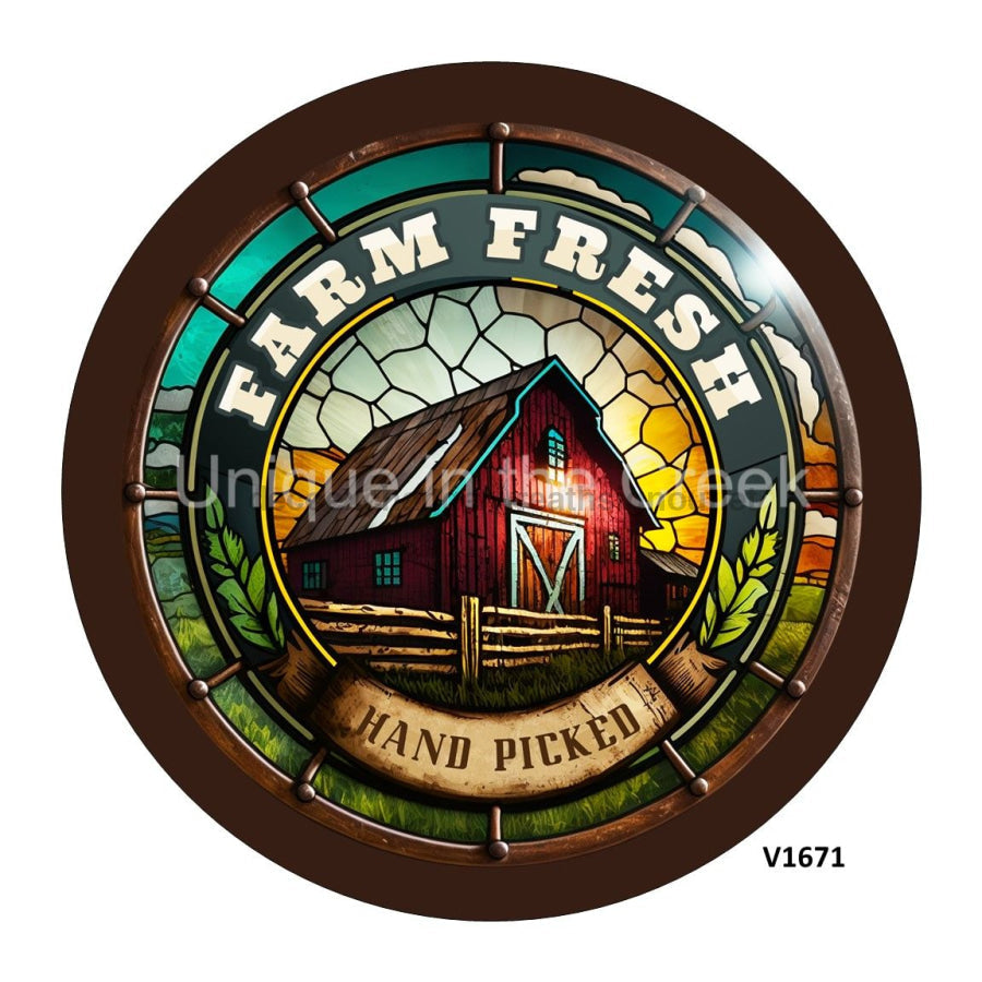FARM FRESH / HAND PICKED STAINED GLASS LOOK EVERYDAY 10.5" Vinyl Wreath Sign - UTIC-VINYL-V1671