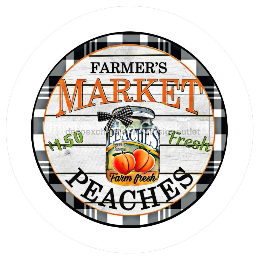 FARMER'S MARKET PEACHES PLAID SUMMER 10.5" Vinyl Wreath Sign - UTIC-VINYL-V1122