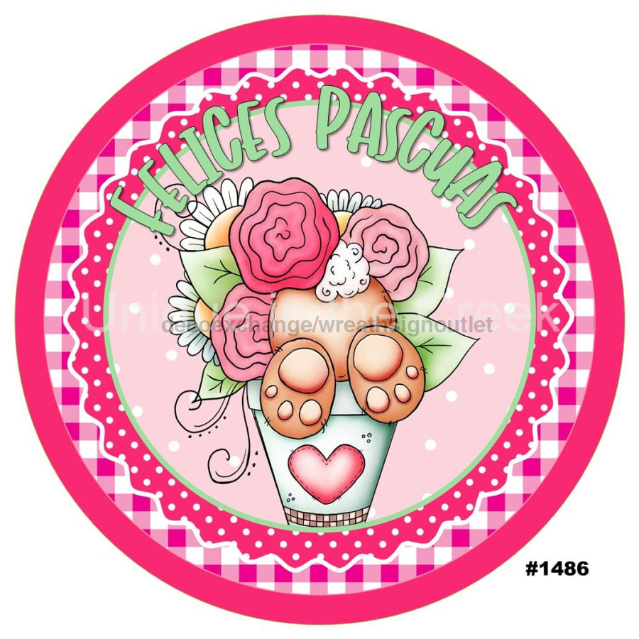 FELICES PASCUAS EASTER SPANISH BUNNY SPRING HOLIDAYS 10.5" Vinyl Wreath Sign - UTIC-VINYL-V1486