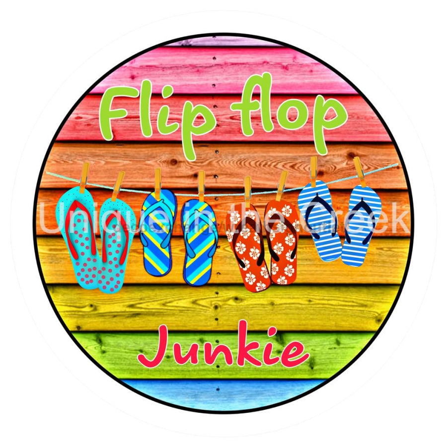 FLIP FLOP JUNKIE BEACH SUMMER 10.5" Vinyl Wreath Sign - UTIC-VINYL-V1240