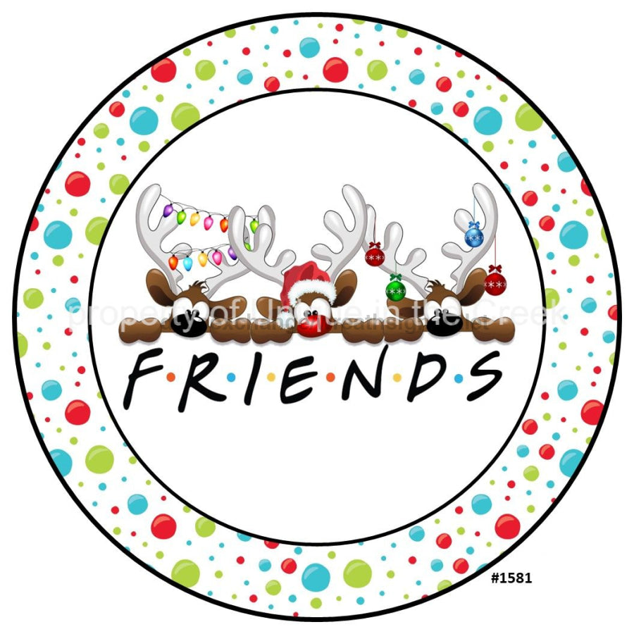Friends Reindeer / Lights Polka Dots Winter Christmas 10.5" Vinyl Wreath Sign - UTIC-VINYL-V1581