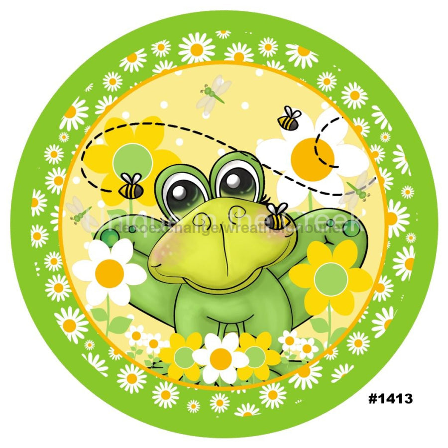FROG BUTTERFLY DAISY SPRING ANIMALS EVERYDAY 10.5" Vinyl Wreath Sign - UTIC-VINYL-V1413