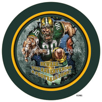 Thumbnail for GB Football DK. GREEN/GOLD Beware...you are entering a football zone Sports 10.5" Vinyl Wreath Sign - UTIC-VINYL-V1981