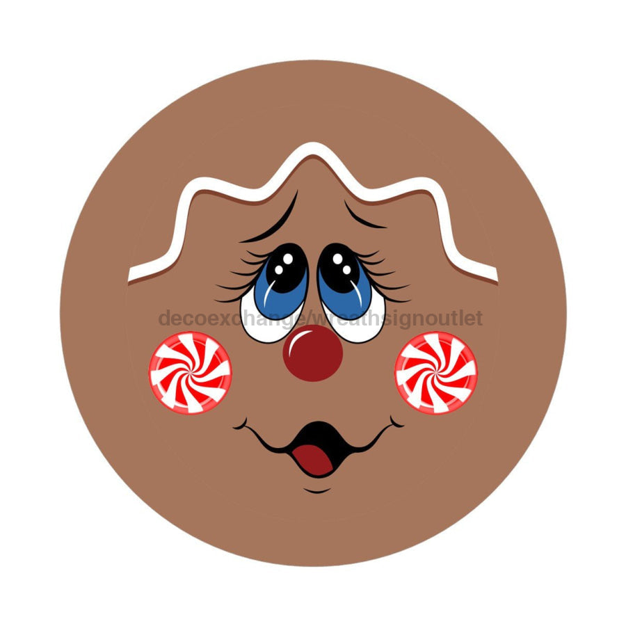 Gingerbread Boy Face Christmas Winter 10.5" Vinyl Wreath Sign - UTIC-VINYL-V1615