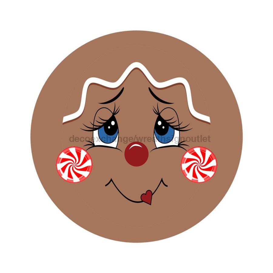 Gingerbread Girl Face Christmas Winter 10.5" Vinyl Wreath Sign - UTIC-VINYL-V1616