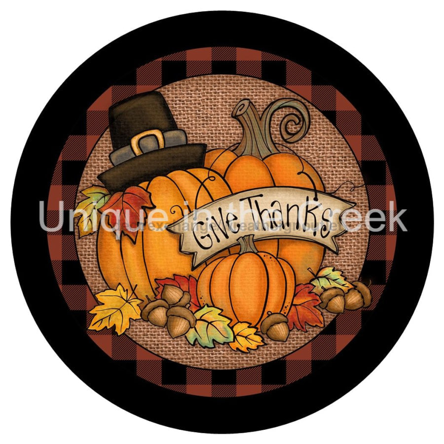 GIVE THANKS PUMPKIN HARVEST AUTUMN FALL 10.5" Vinyl Wreath Sign - UTIC-VINYL-V1285