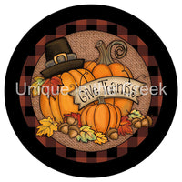 Thumbnail for GIVE THANKS PUMPKIN HARVEST AUTUMN FALL 10.5" Vinyl Wreath Sign - UTIC-VINYL-V1285