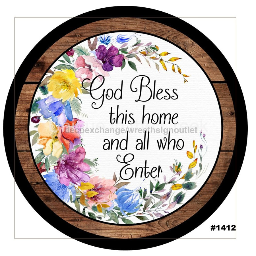 GOD BLESS THIS HOME BUTTERFLIES FLOWERS EVERYDAY RELIGIOUS 10.5" Vinyl Wreath Sign - UTIC-VINYL-V1412