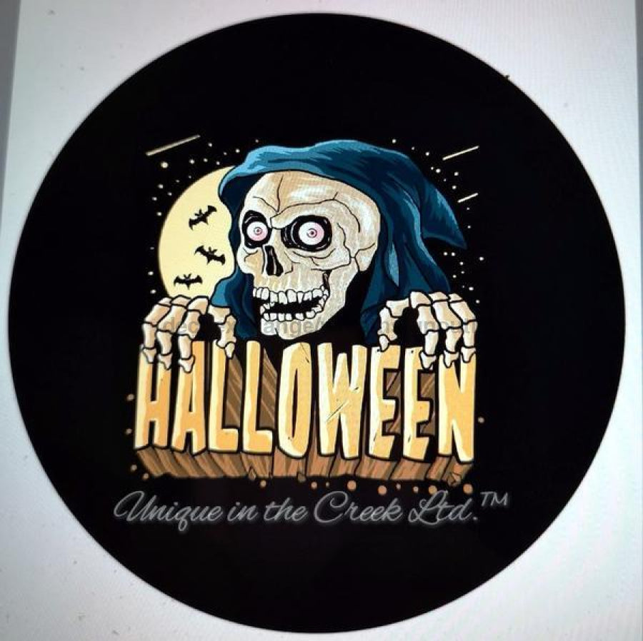 Grim Reaper Halloween Autumn Fall 10.5" Vinyl Wreath Sign - UTIC-VINYL-V493