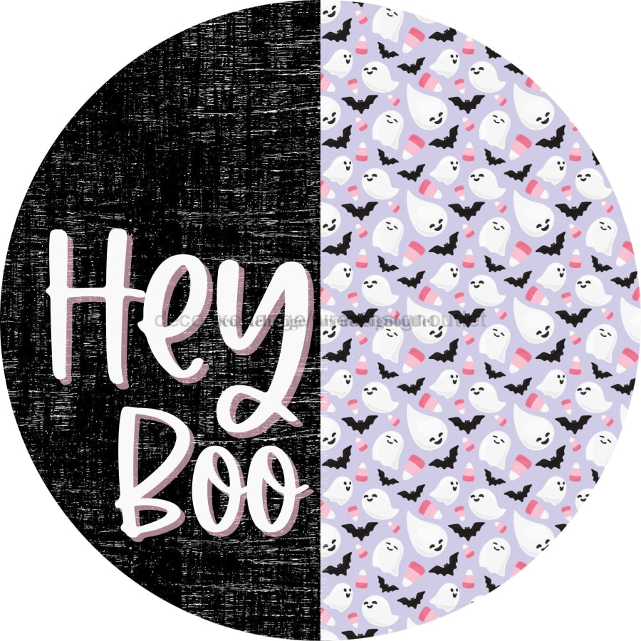 Vinyl Decal Halloween Hey Boo Pink Ghost Decoe-2364 Sign For Wreath Round 10