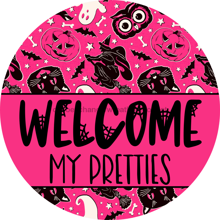 Wreath Sign Halloween Wreath Sign Pink Welcome Decoe-2374 For Round vinyl