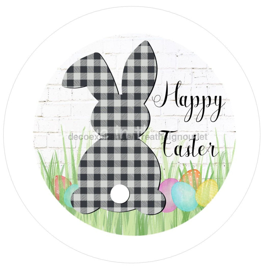 Happy Easter Bunny Check 10.5" Vinyl Wreath Sign - UTIC-VINYL-V1067