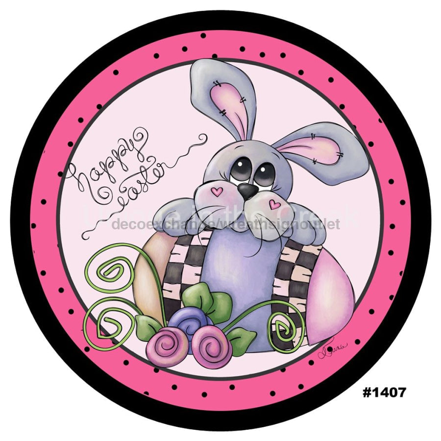 HAPPY EASTER BUNNY RABBIT SPRING 10.5" Vinyl Wreath Sign - UTIC-VINYL-V1407