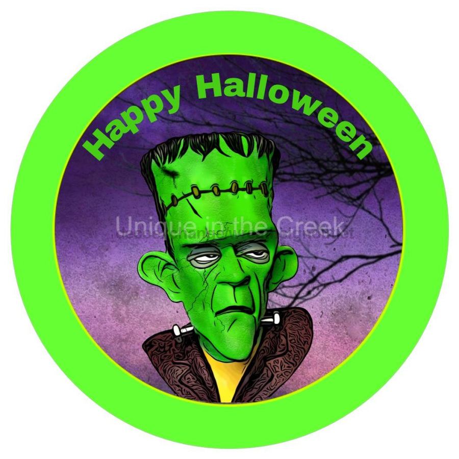 Happy Halloween Frankenstein Autumn Fall 10.5" Vinyl Wreath Sign - UTIC-VINYL-V1183
