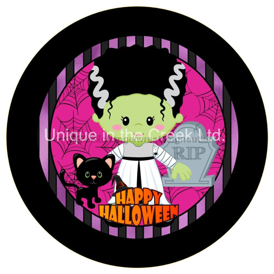 Happy Halloween Frankenstein Autumn Fall 10.5" Vinyl Wreath Sign - UTIC-VINYL-V1133