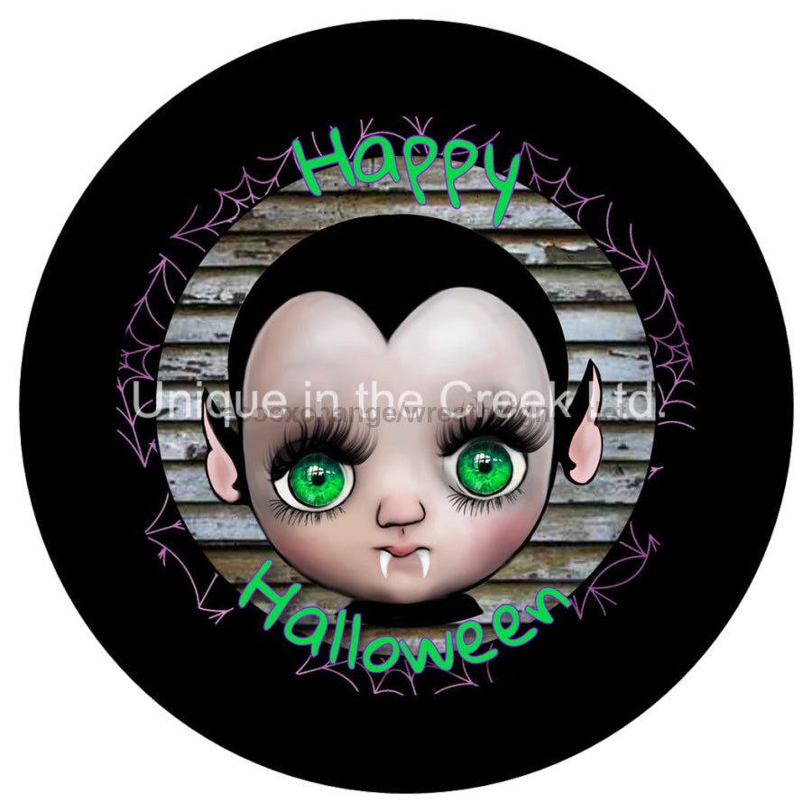 Happy Halloween Vampire Face Autumn Fall 10.5" Vinyl Wreath Sign - UTIC-VINYL-V1138