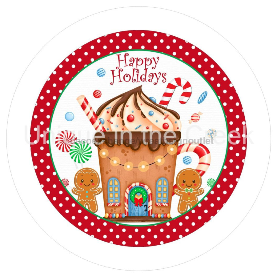 HAPPY HOLIDAYS GINGERBREAD WINTER CHRISTMAS 10.5" Vinyl Wreath Sign - UTIC-VINYL-V1340
