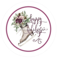 Thumbnail for Happy Holidays Skates Christmas Winter 10.5" Vinyl Wreath Sign - UTIC-VINYL-V682