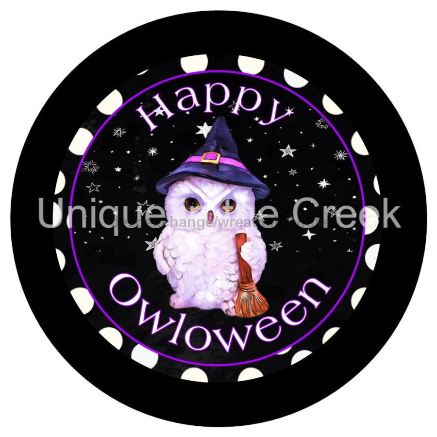 HAPPY OWLOWEEN WIZARD HAT OWL HALLOWEEN 10.5" Vinyl Wreath Sign - UTIC-VINYL-V1250