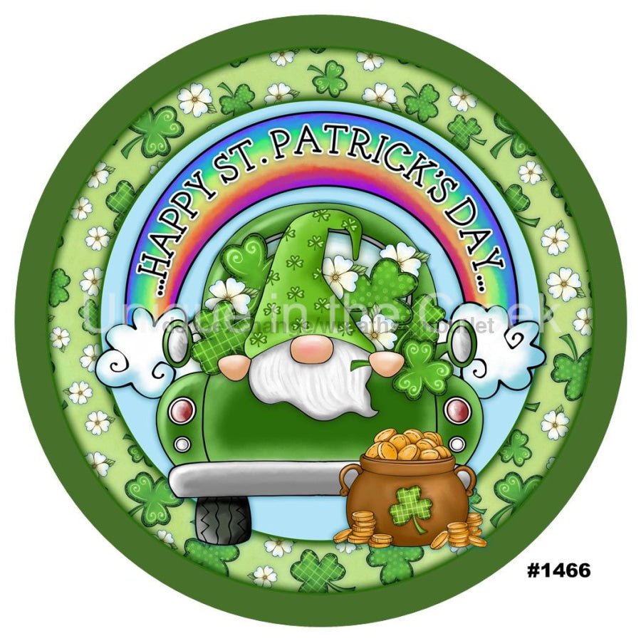 HAPPY ST PATRICKS DAY GNOME TRUCK SPRING HOLIDAYS 10.5" Vinyl Wreath Sign - UTIC-VINYL-V1466