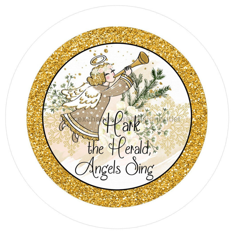 HARK THE HERALD ANGELS SING WINTER CHRISTMAS RELIGIOUS 10.5" Vinyl Wreath Sign - UTIC-VINYL-V1345