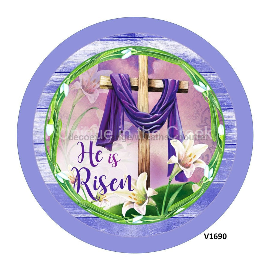 HE IS RISEN CROSS / LILLIES EASTER RELIGIOUS 10.5" Vinyl Wreath Sign - UTIC-VINYL-V1690