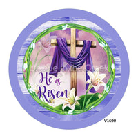 Thumbnail for HE IS RISEN CROSS / LILLIES EASTER RELIGIOUS 10.5" Vinyl Wreath Sign - UTIC-VINYL-V1690