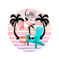 Thumbnail for HELLO SUMMER BEACH UMBRELLA PALM TREES 10.5" Vinyl Wreath Sign - UTIC-VINYL-V1326