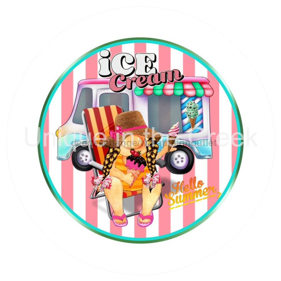 HELLO SUMMER ICE CREAM BEACH CHAIR 10.5" Vinyl Wreath Sign - UTIC-VINYL-V1249