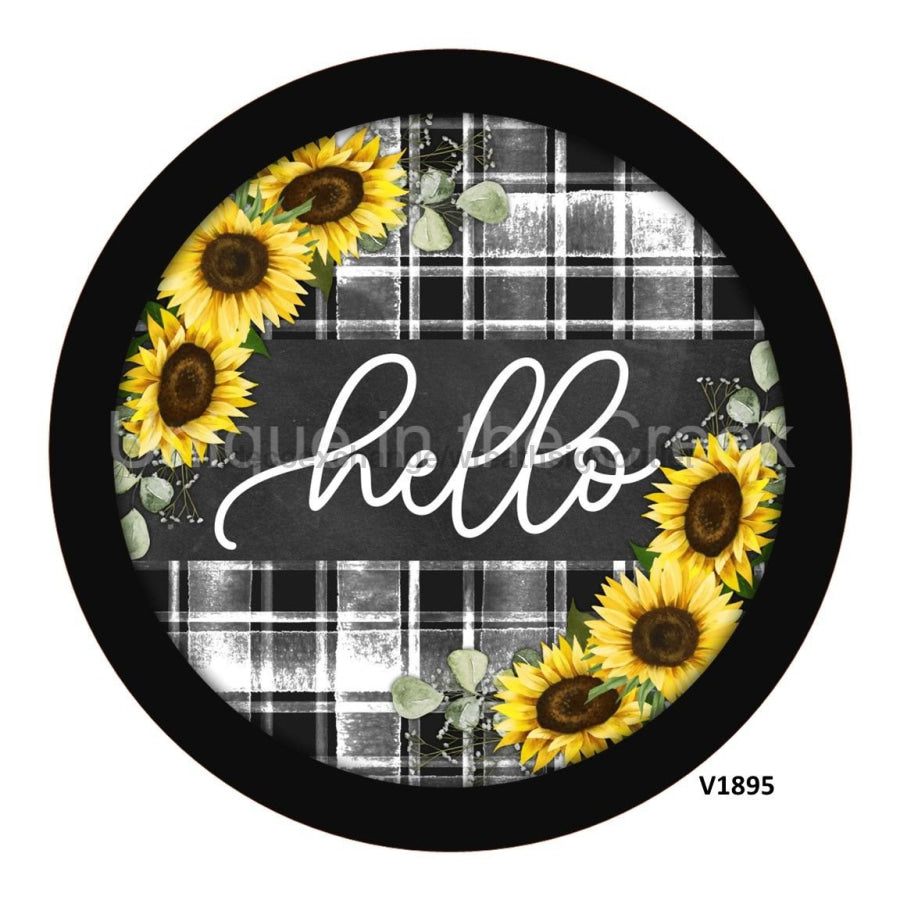 HELLO SUNFLOWER PLAID FALL 10.5" Vinyl Wreath Sign - UTIC-VINYL-V1895